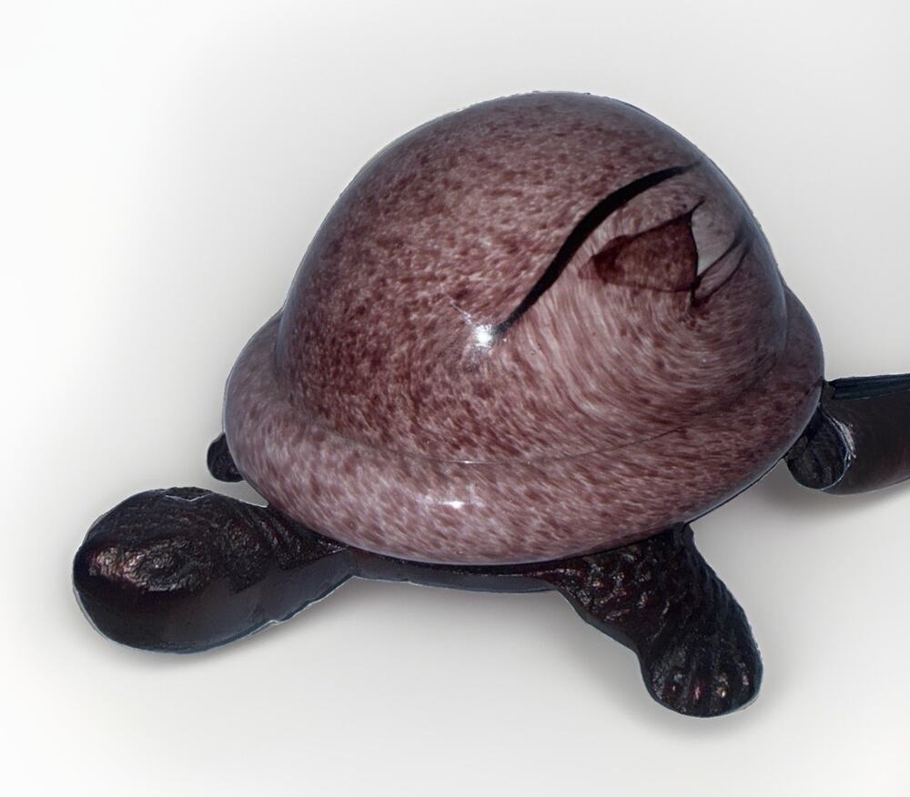 Tiffany Style Purple Swirl Glass Turtle Accent Night Light Lamp Iron Legs 7”